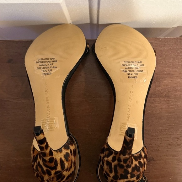 Banana Republic leather/calf hair leopard print heeled sandals Size 8 EUC Sexy - Picture 10 of 13